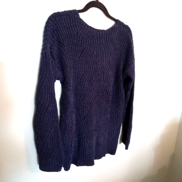Chenille Pointelle Knit V-Neckline Sweater - Picture 2 of 8